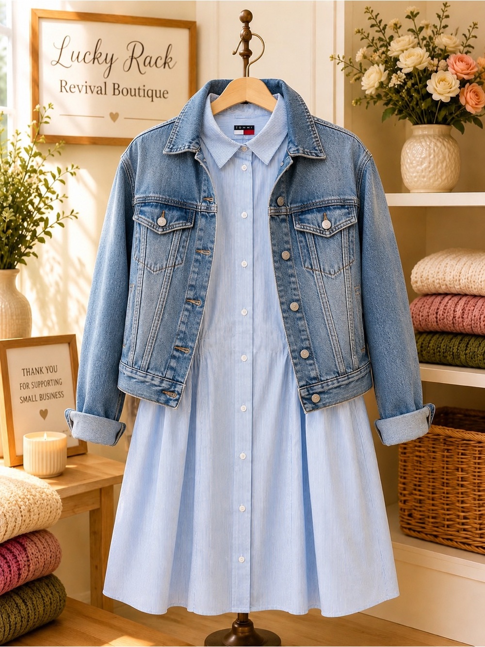 Tommy Hilfiger Blue Pinstripe Shirt Dress • Coastal Chic Mini Dress